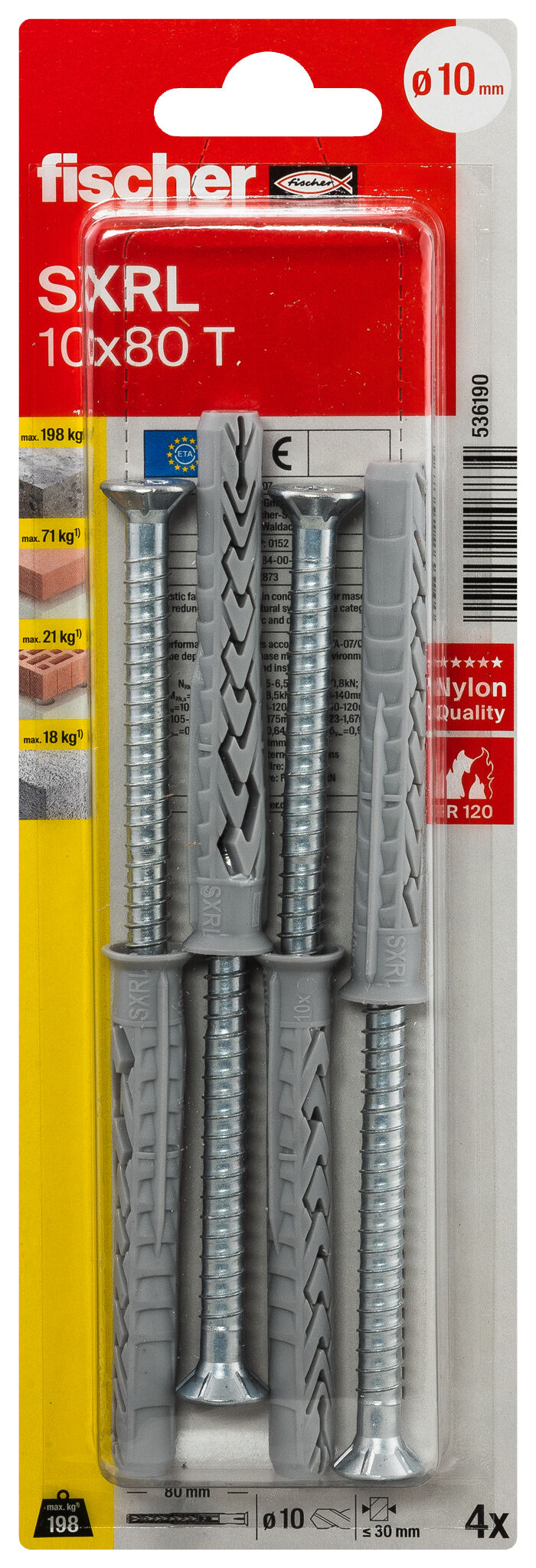Packaging: "fischer Frame fixing SXRL 10 x 80 T zinc-plated steel"
