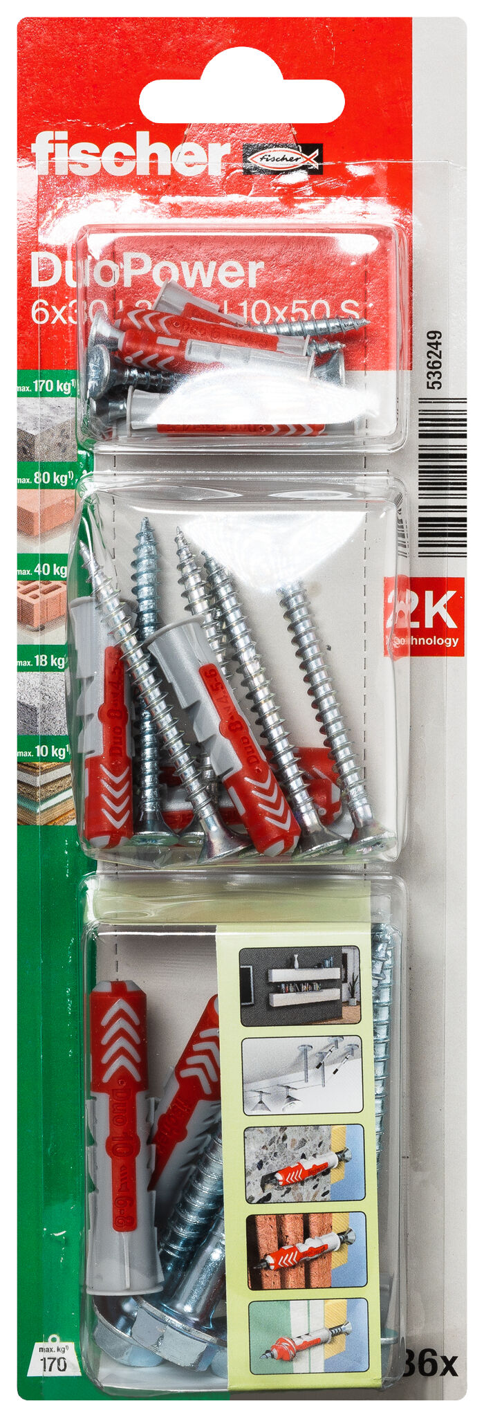 Packaging: "fischer DuoPower 6 / 8 / 10 S with screw"