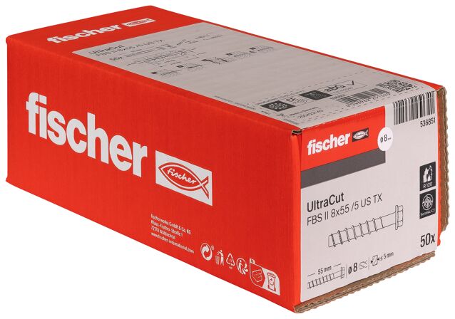 Packaging: "fischer Betonschroef FBS II 8x55 5/- zeskantkop met TX opname"