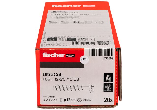 Packaging: "fischer UltraCut FBS II 12 x 70 10/-/- US"