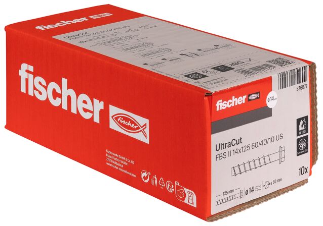 Packaging: "fischer 混凝土切底自攻锚栓UltraCut FBS II 14 x 125 60/40/10 US"