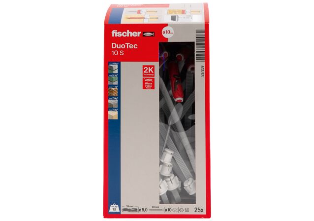 Packaging: "Cheville à bascule en nylon fischer DuoTec 10 S avec vis à tête fraisée"