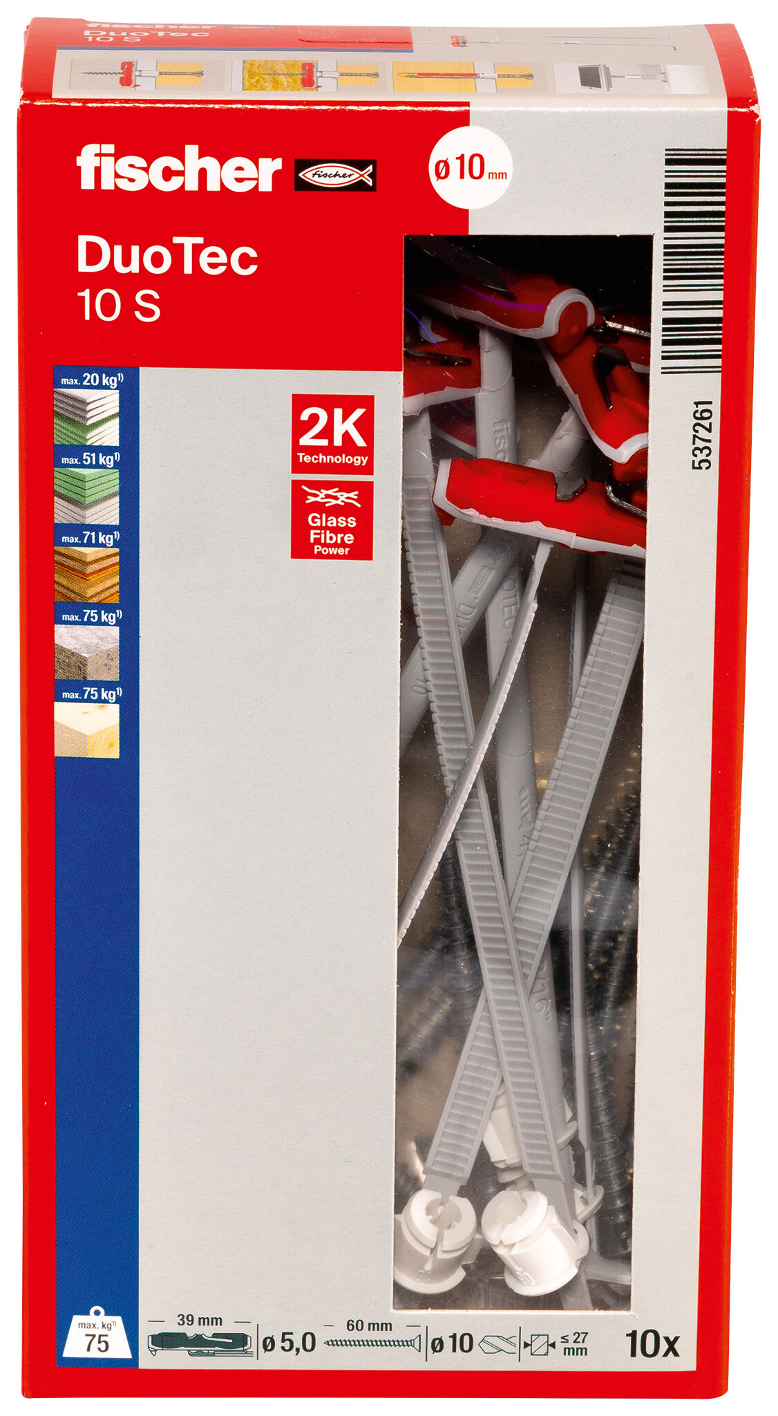 Packaging: "fischer DuoTec 10 S Countersunk Screw"