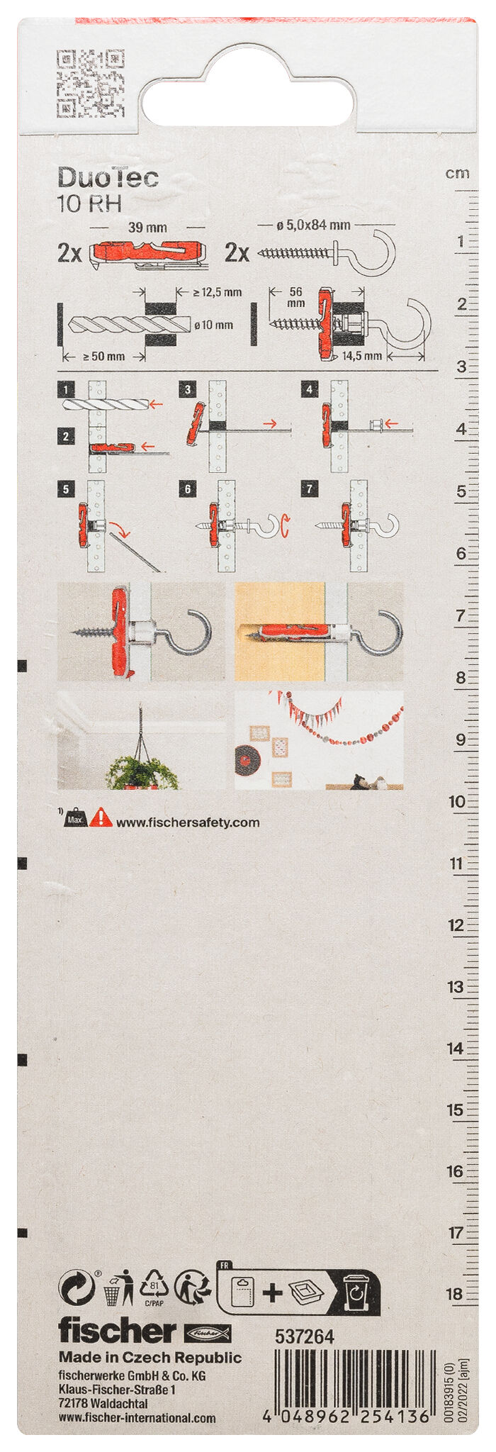Packaging: "fischer DuoTec 10 RH round hook"