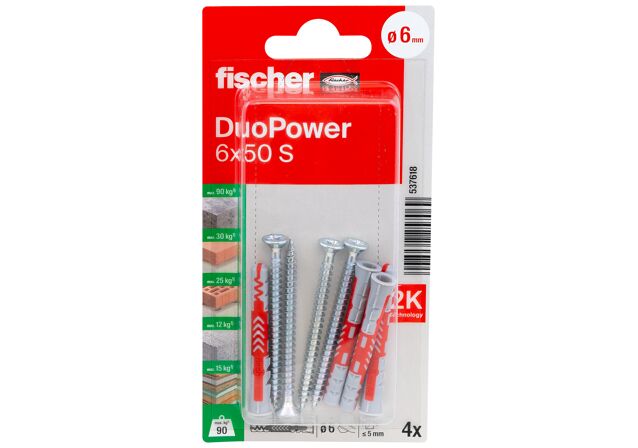 Packaging: "fischer DuoPower 6 x 50 S with screw"