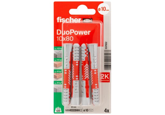 Emballasje: "fischer DuoPower universalplugg 10 x 80 (NOBB 51938244)"