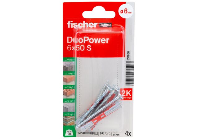 Συσκευασία: "fischer DuoPower 6x50 S Νάιλον βύσμα με βίδα σε blister"