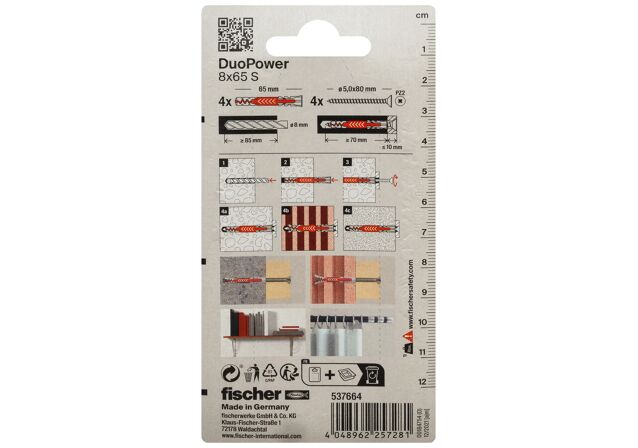 Packaging: "fischer DuoPower 8 x 65 S med skruer"