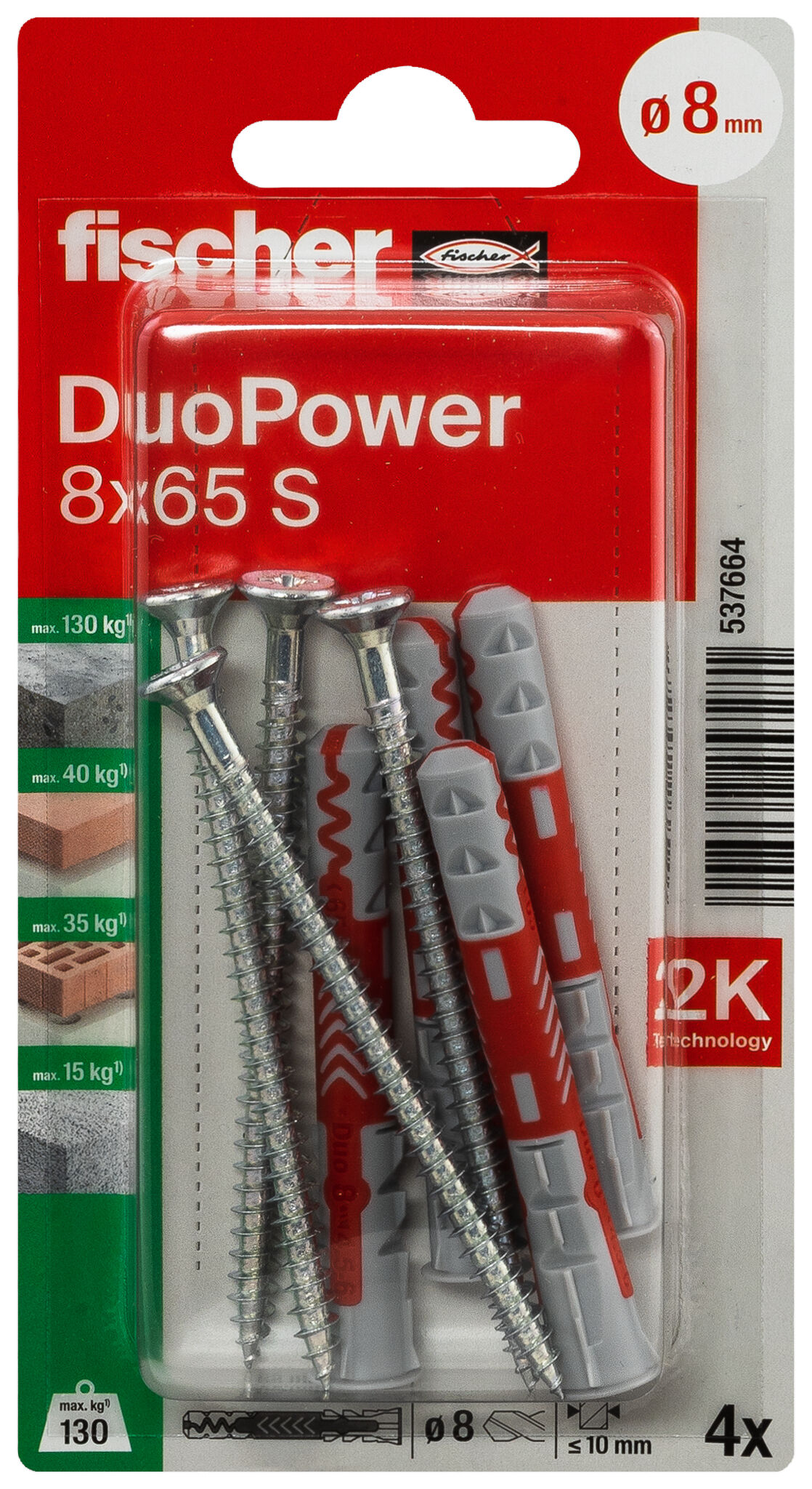 fischer DuoPower 8 x 65 S mit Schraube