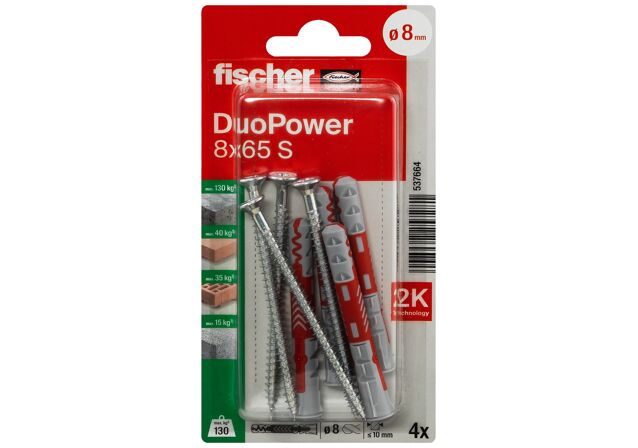 Packaging: "fischer DuoPower 8 x 65 S with screw"