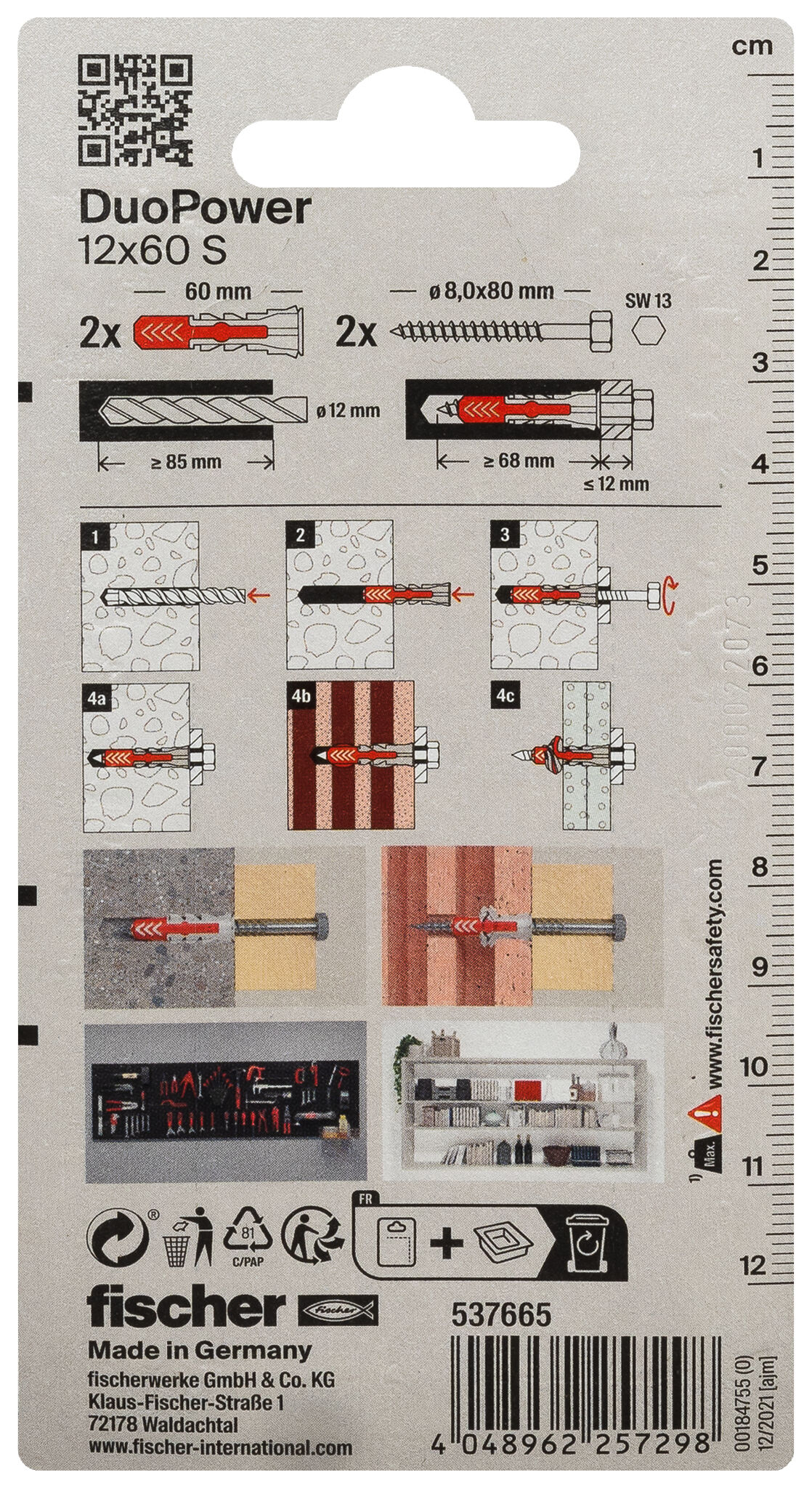 Packaging: "fischer DuoPower 12 x 60 S with screw"