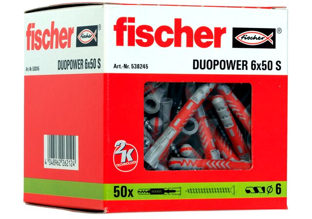 Packaging: "Cheville tous matériaux fischer DuoPower 6x50 S avec vis"