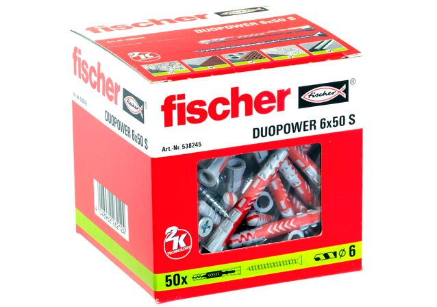 Cheville tous matériaux fischer DuoPower 6x50 S avec vis