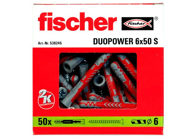 fischer - Cheville tous matériaux DuoPower 6x50 avec vis en acier