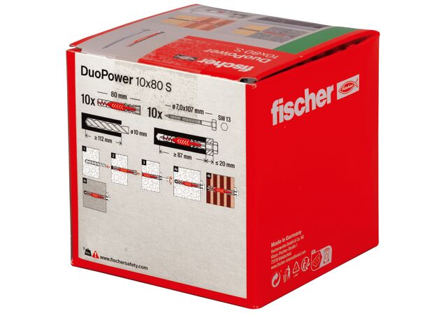 Fischer DuoPower Long Nylon Wall Plug 10mm x 80mm 25 Pack - Screwfix