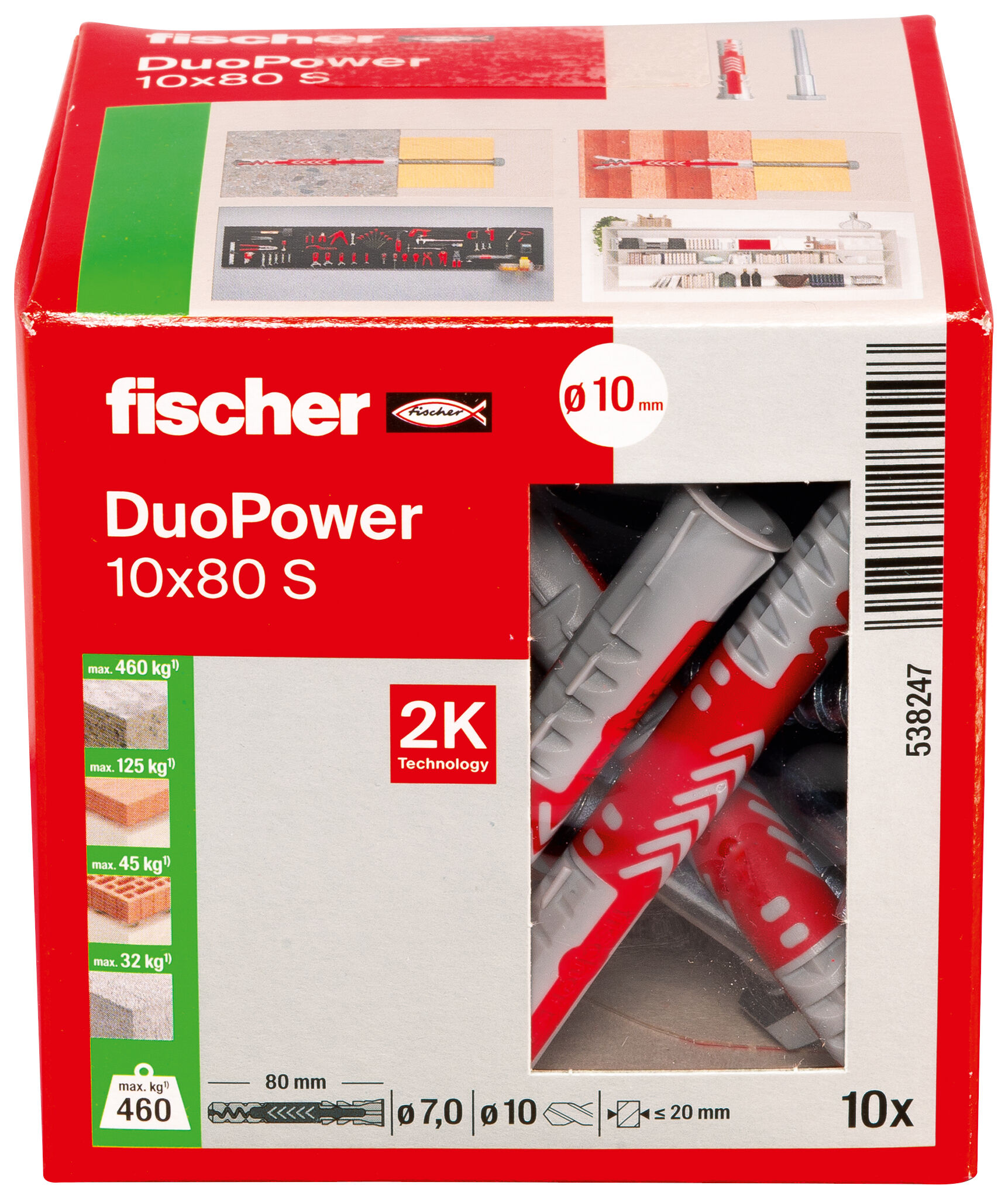 Packaging: "fischer DuoPower 10 x 80 with hexagon head screw"