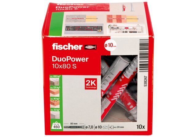Packaging: "fischer DuoPower 10 x 80 with hexagon head screw"