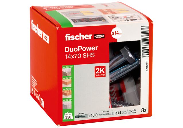 Packaging: "fischer DuoPower 14 x 70 with hexagon head screw"