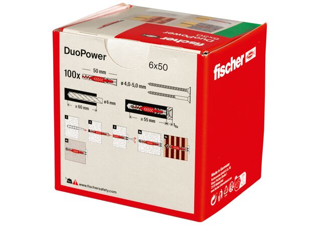 Packaging: "Cheville bi-matière DuoPower 6 x 50 sans vis, boîte à fenêtre"