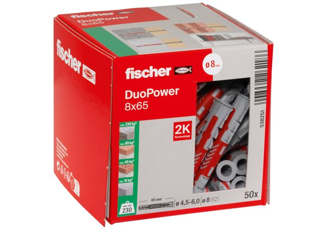 Συσκευασία: "fischer DuoPower 8X65 Νάιλον βύσμα"