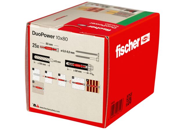 Fischer Duopower Set de tacos (Diámetro taco: 10 mm, Longitud taco: 80 mm,  25 ud., Nylon)