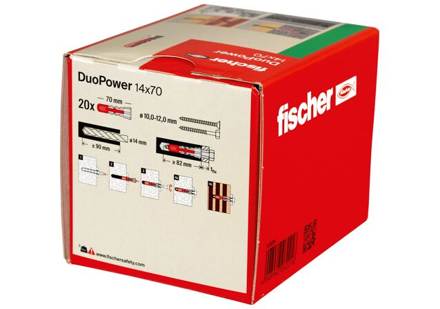 Packaging: "Cheville bi-matière DuoPower 14 x 70 sans vis, boîte à fenêtre"
