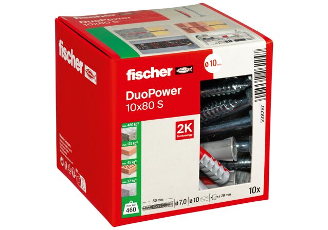 Συσκευασία: "fischer DuoPower 10x80 S Νάιλον βύσμα με βίδα"