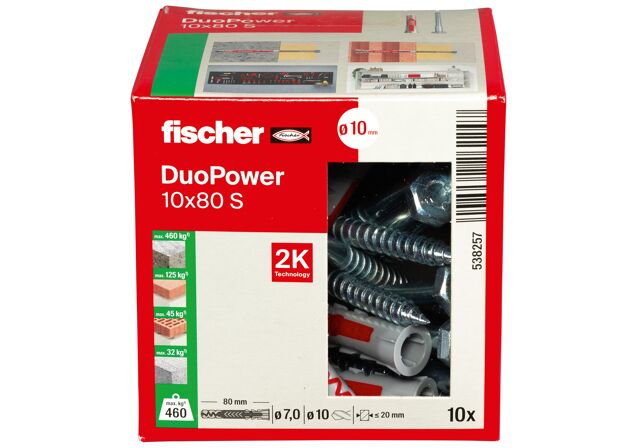 Packaging: "fischer DuoPower 10x80 met zeskantschroef"