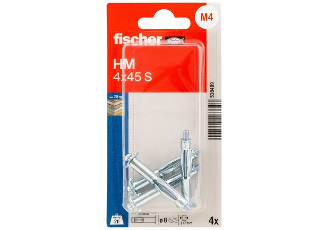 Packaging: "fischer Metal cavity fixing HM 4 x 45 S with screw SB-card"