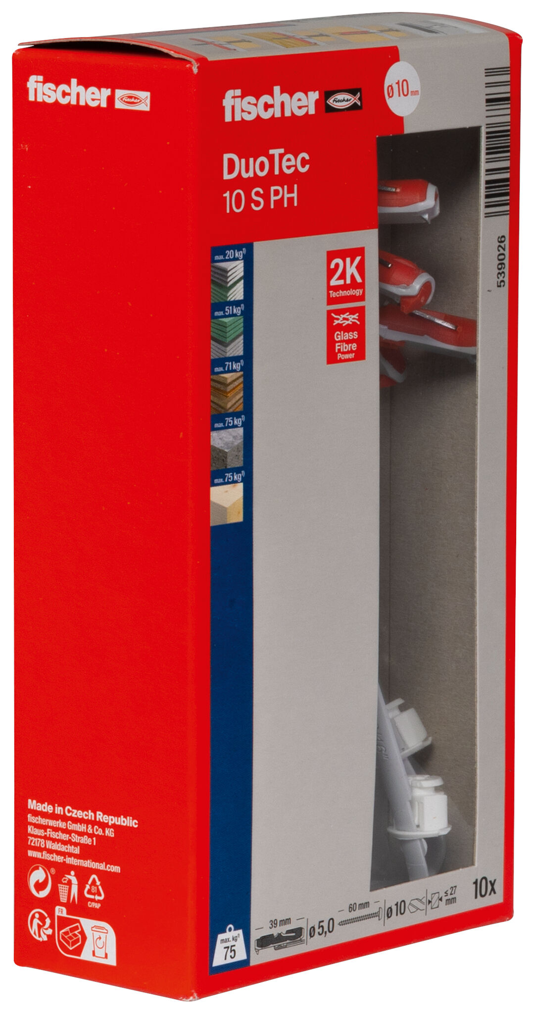 Packaging: "fischer DuoTec 10 S PH panhead screw"