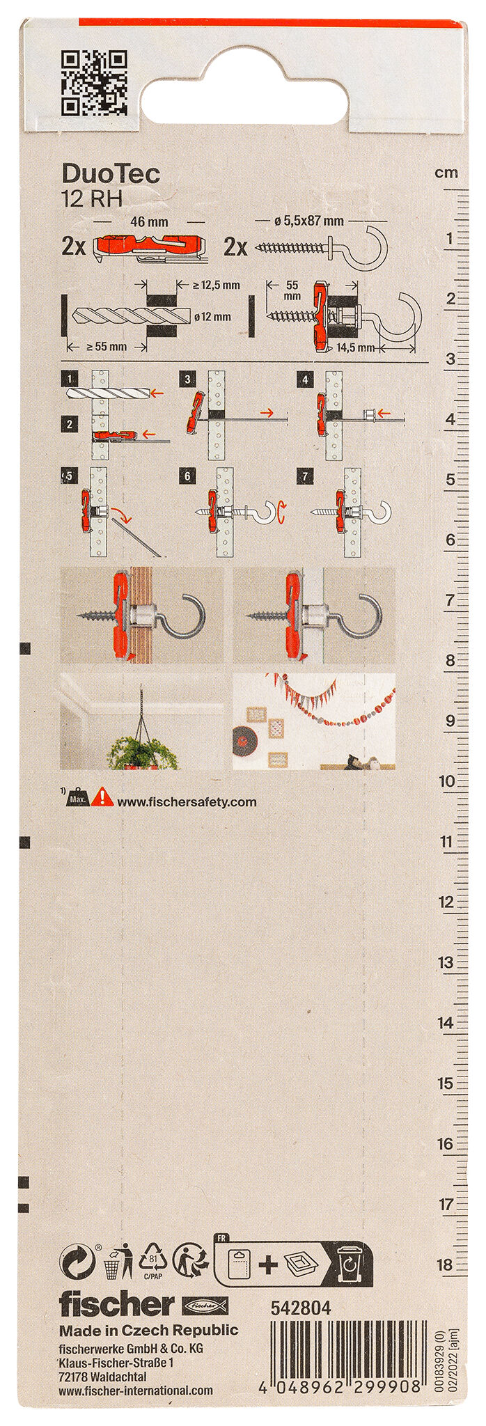 Packaging: "fischer DuoTec 12 RH round hook"