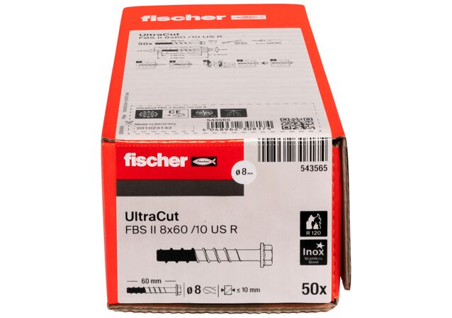 Packaging: "Vis à béton UltraCut FBS II 8x60 10/- US A4 à tête hexagonale"