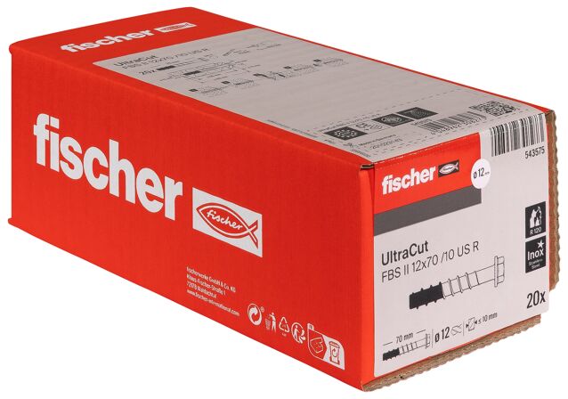 Packaging: "fischer 混凝土切底自攻锚栓UltraCut FBS II 12 x 70 10/-/- US A4"