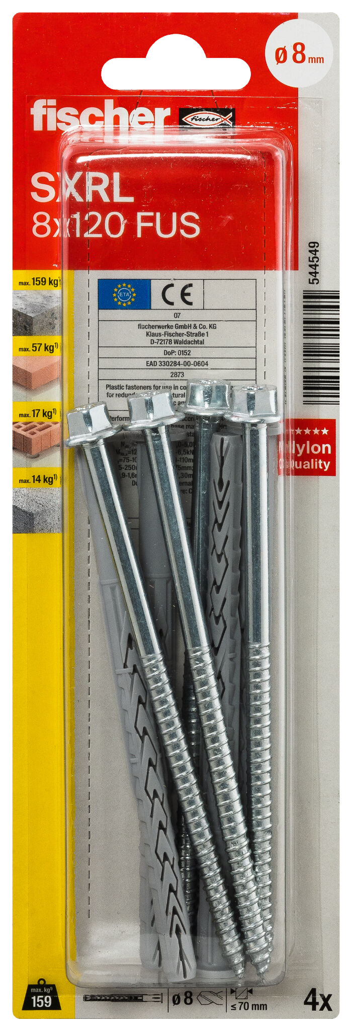 Packaging: "fischer Frame fixing SXRL 8 x 120 FUS zinc-plated steel"