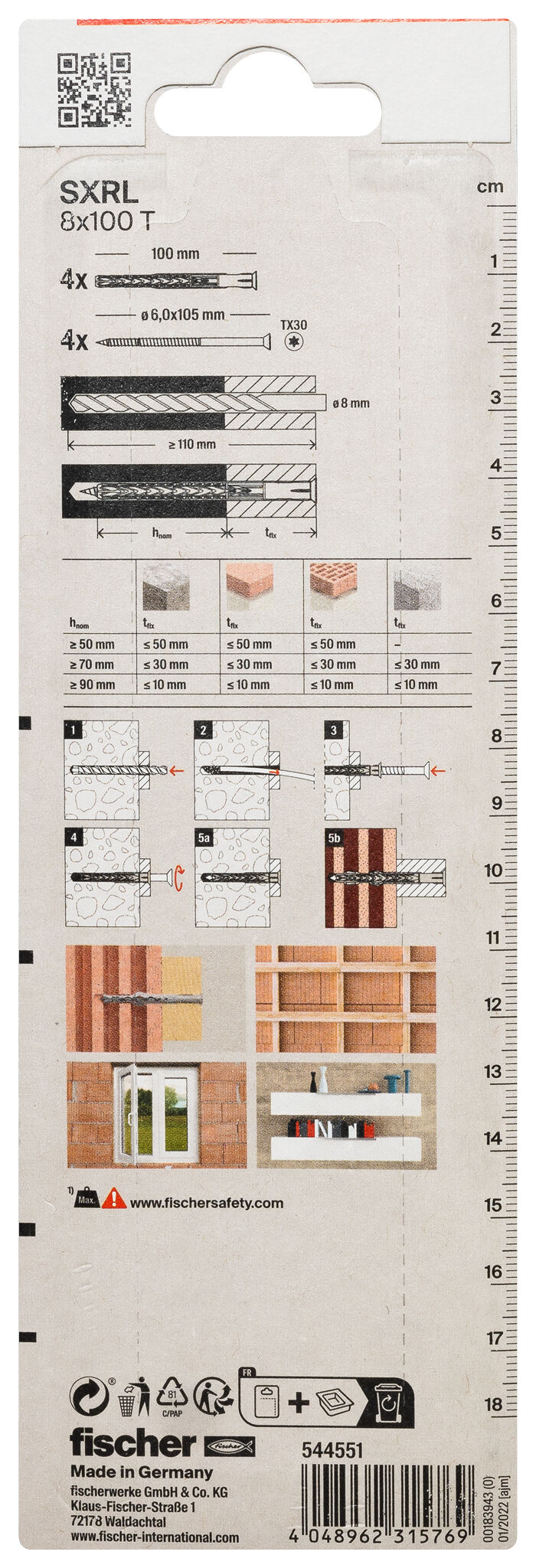 Packaging: "fischer Frame fixing SXRL 8 x 100 T zinc-plated steel"