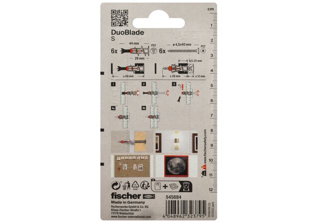 Packaging: "fischer DuoBlade S K NV com parafuso"