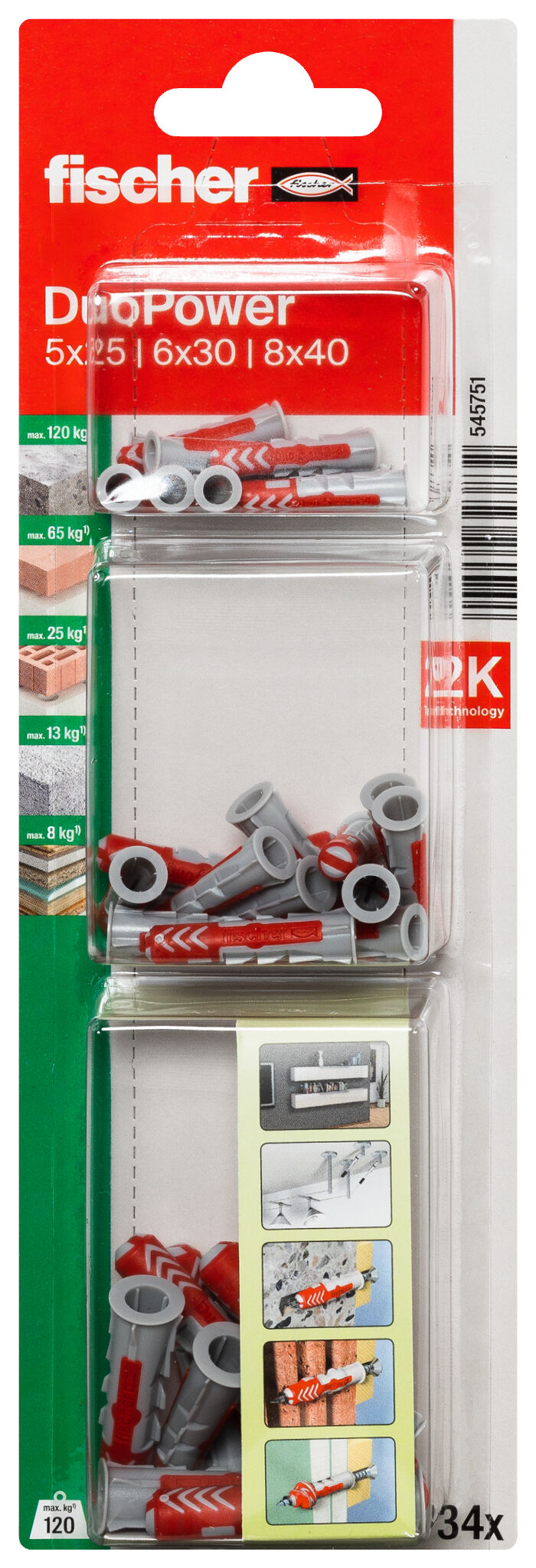 Packaging: "fischer DuoPower 3-blister 5, 6, 8 K NV"