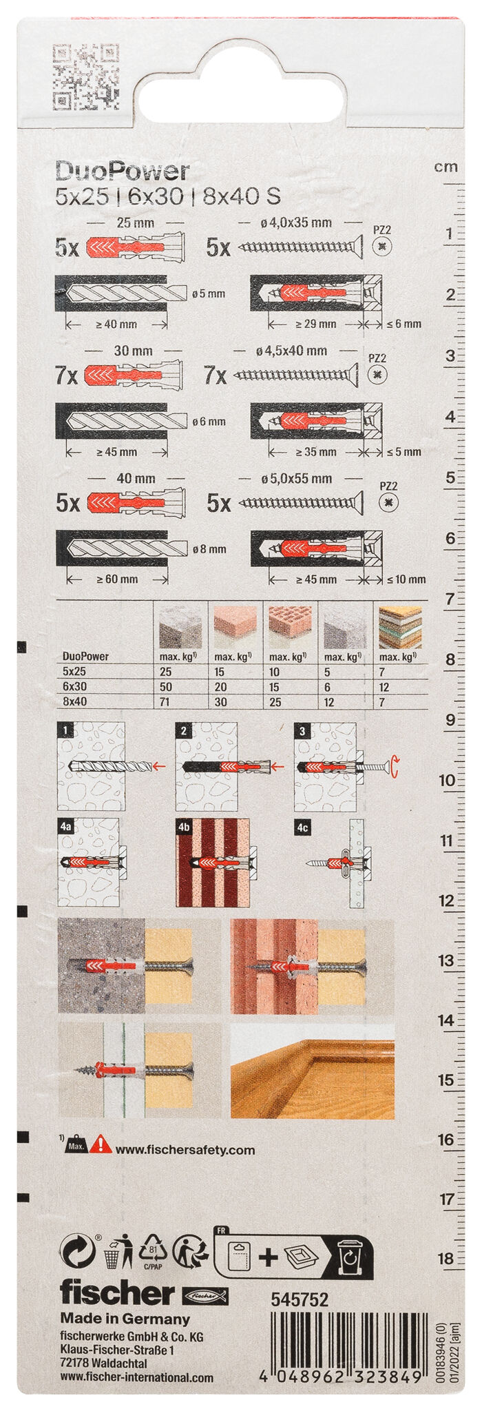 Packaging: "fischer DuoPower 3-blister 5, 6, 8 S K NV"