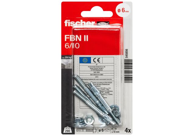 Packaging: "fischer bolt anchor FBN II 6/10 electro zinc plated"