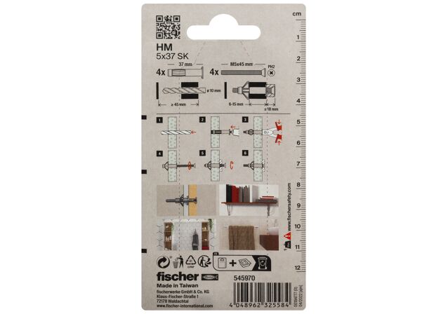 Packaging: "fischer Metal cavity fixing HM 5 x 37 SK with screw SB-card"