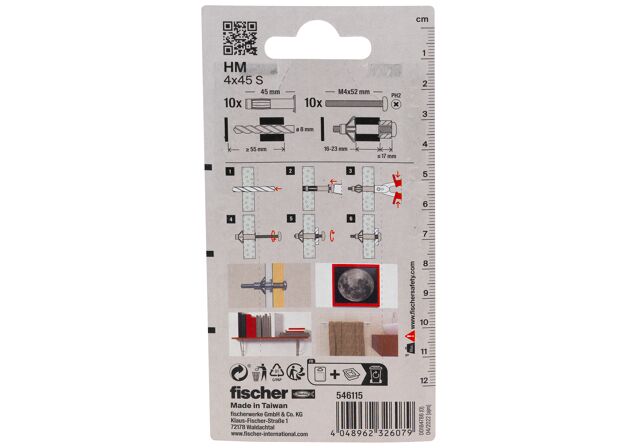Packaging: "Fixare în cavitate de metal fischer HM 4 x 45 S cu șurub card SB"
