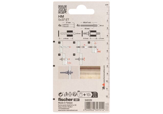 Packaging: "Fixare în cavitate de metal fischer HM 5 x 37 ET card SB"
