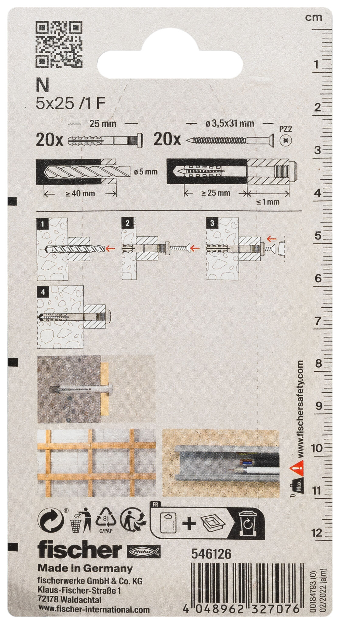 Packaging: "fischer Hammerfix N 5 x 25/1 F K with flat head gvz"