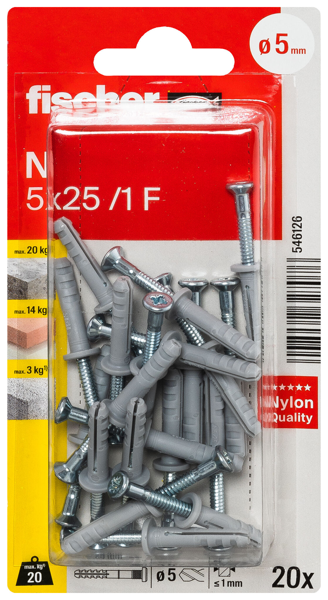 Packaging: "fischer Hammerfix N 5 x 25/1 F K with flat head gvz"