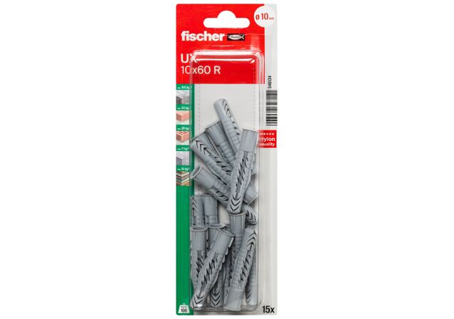 Packaging: "fischer Universal plug UX 10 x 60 R with rim"