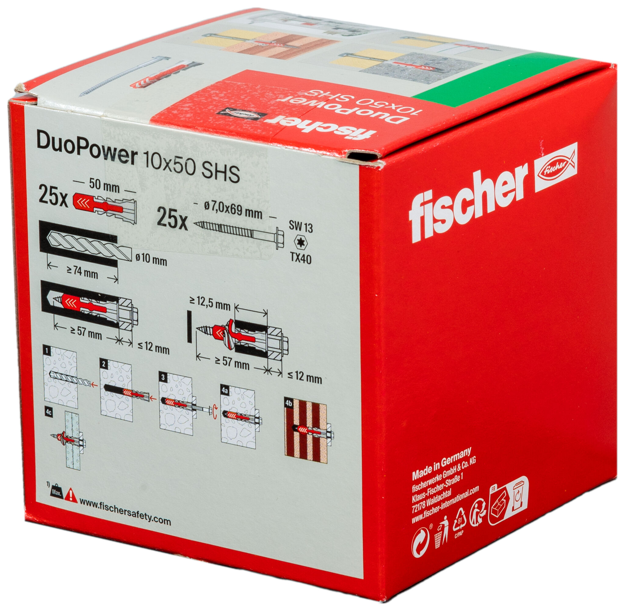 Packaging: "fischer DuoPower 10 x 50 with hexagon head screw"