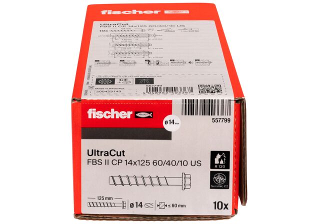 Verpackung: "fischer UltraCut FBS II CP 14x125 60/40/10 US Sechskant mit U-Scheibe"