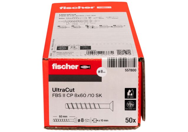 Packaging: "fischer UltraCut FBS II CP 8x60 10/- SK med försänkt huvud"