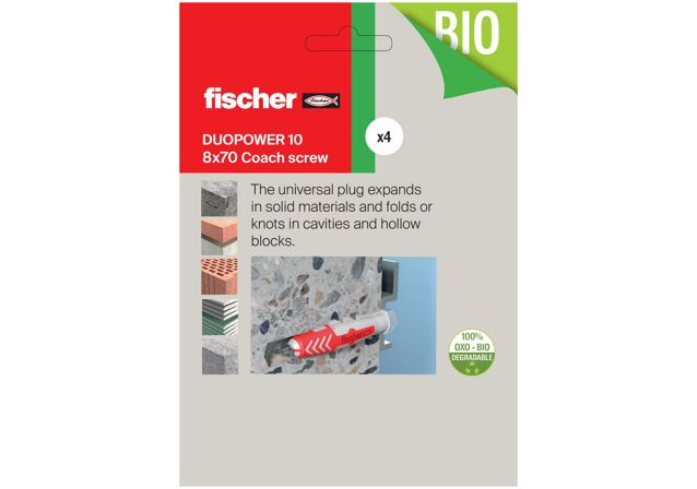 Packaging: "Fix Set, DuoPower 10, 8 x 70 Coach Screw x 4"