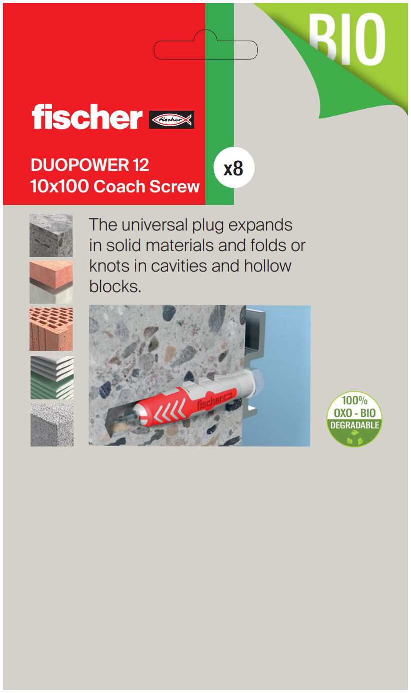 Packaging: "Fix Set, DuoPower 12, 10 x 100 Coach Screw x 8"